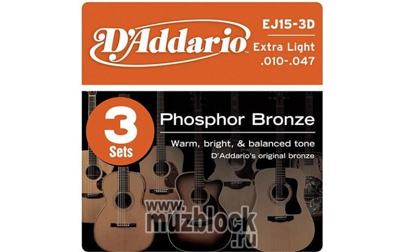 D'ADDARIO EJ15-3D - 3 комплекта струн для акустической гитары